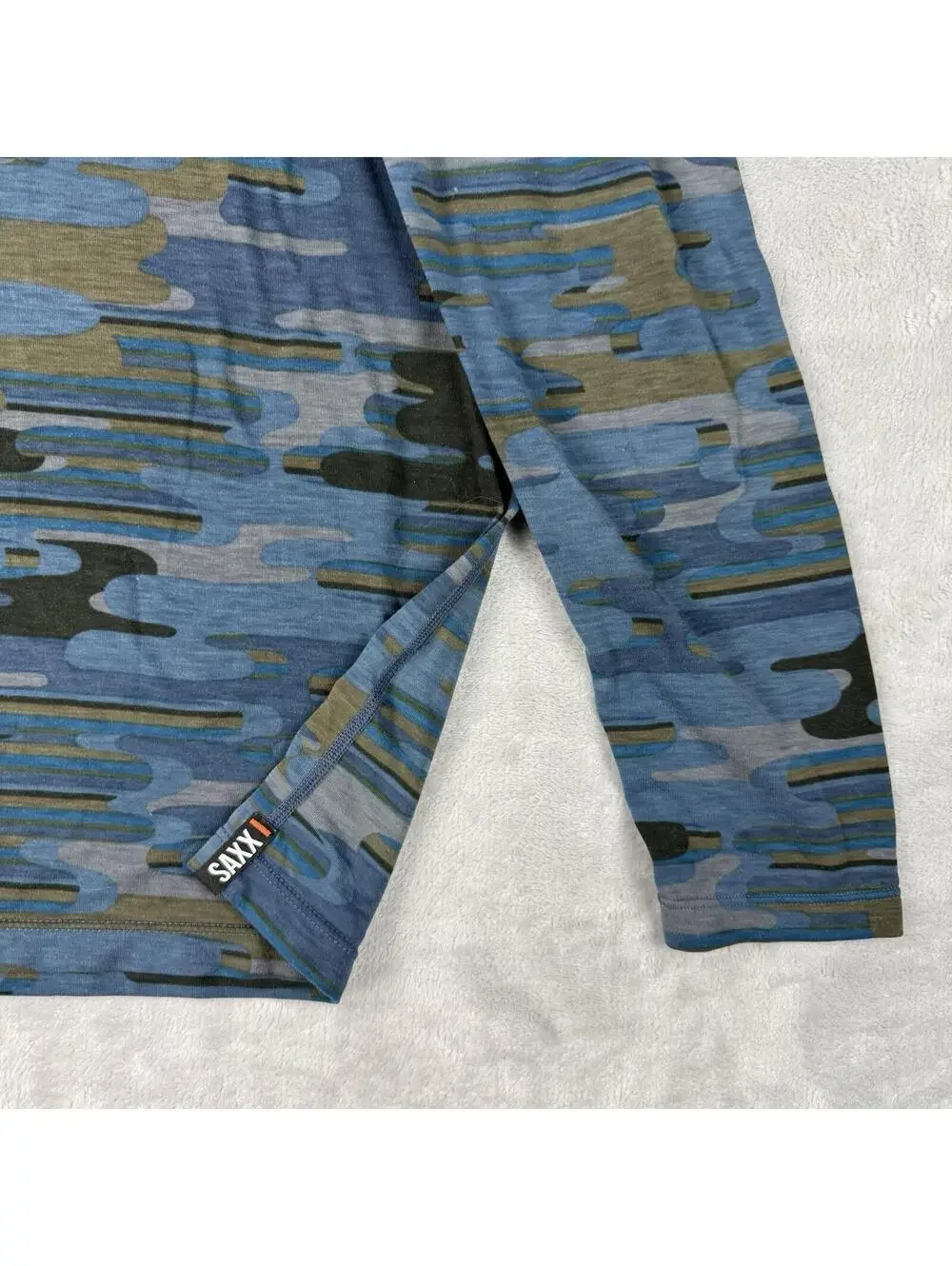 SAXX Viewfinder Merino Wool Blend Camo Base Layer Shirt Blue Mens S Outdoor Hike